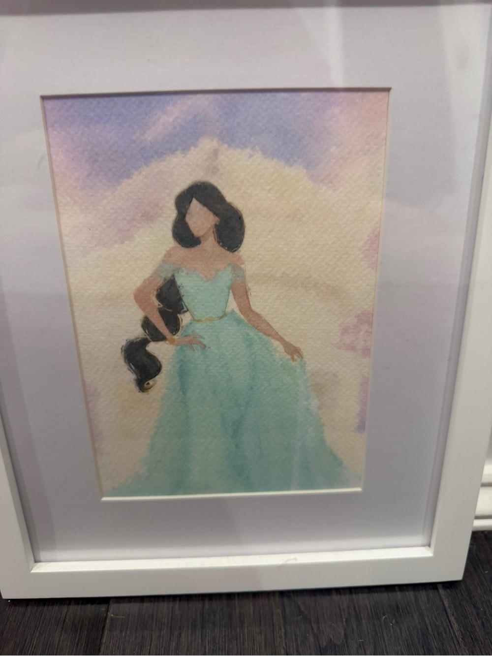 NWOT CUSTOM MADE Disney Princess Jasmine Watercolor Portrait Frame 11” x 9” - Picture 2 of 6